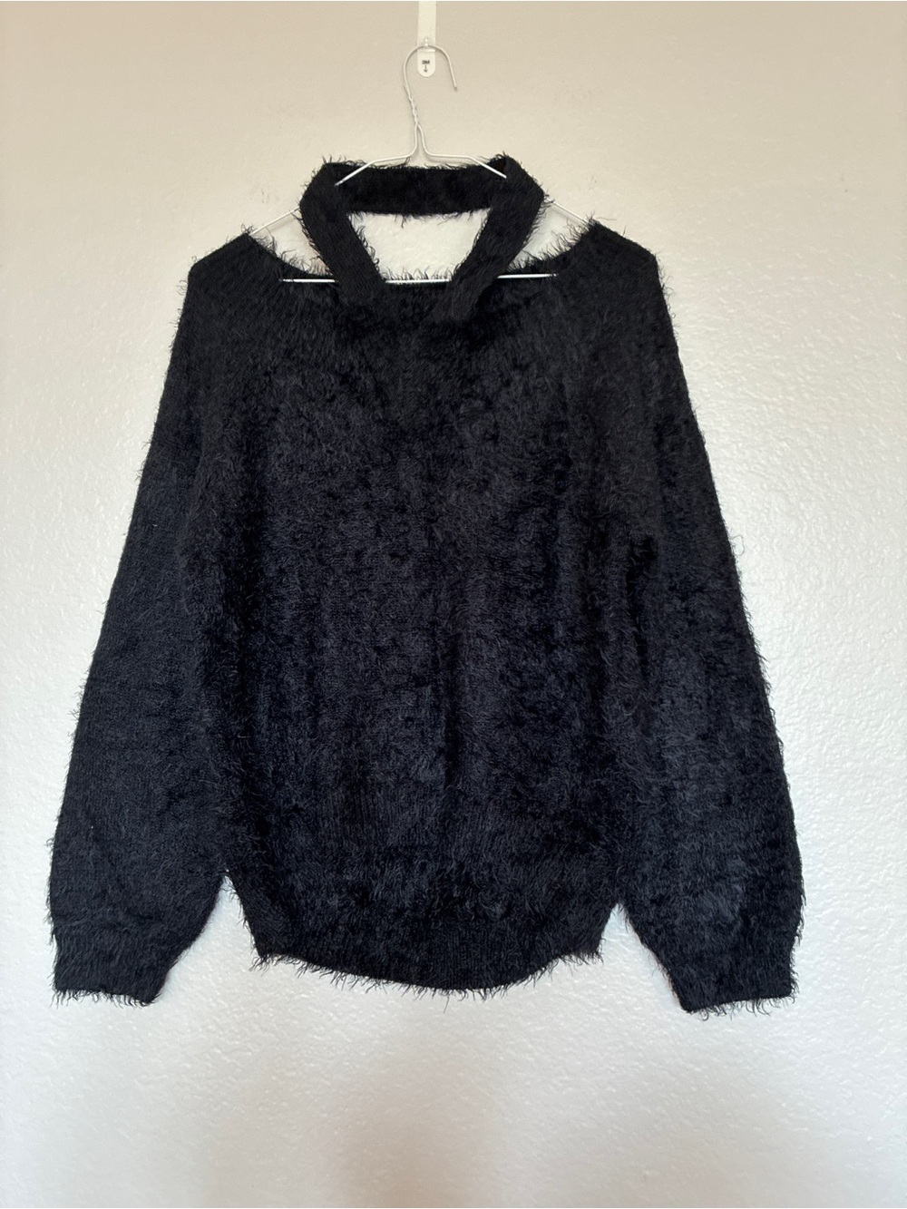 Express Size XS Black Fuzzy Cutout Neck Women's Sweater Size XS Whimsygoth Y2K